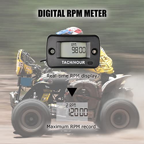 HonorMeet Digital Lawn Mower Hours Tachometer,Small Engine Tachometer with Real-time RPM & Max RPM Display,Water Resistance Design for Gas Powered Garden Tractor Generator Compressor Boat Motorcycle.