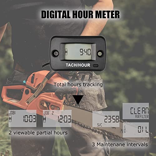 HonorMeet Digital Lawn Mower Hours Tachometer,Small Engine Tachometer with Real-time RPM & Max RPM Display,Water Resistance Design for Gas Powered Garden Tractor Generator Compressor Boat Motorcycle.