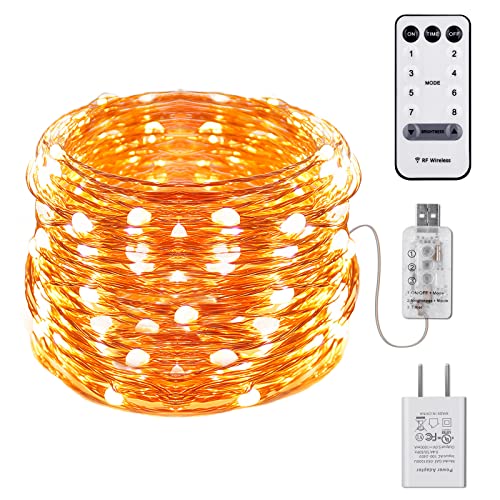 buways Fairy Lights Plug in,Warm White USB 100LED Fairy String Lights，8 Modes 33ft Copper Wire Light with Remote Control for Christmas Parties,Garden and Home Decoration Indoor Outdoor