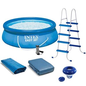 Intex 15' x 4’ Inflatable Pool, Ladder, Pump and Hydrotools Chlorine Dispenser