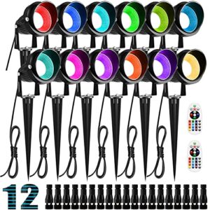 zuckeo low voltage landscape lights rgb color changing landscape lighting, 10w waterproof led outdoor spotlights, 12v 24v rgbw christmas decor light for yard garden pathway (12pack with connectors)