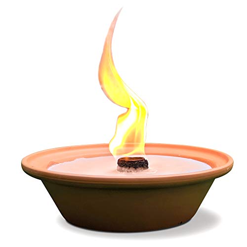 Hyoola 5 Hour Outdoor Firebowl Candle - Unscented Large Flame Wick in Terra Cotta Bowl - Insect and Mosquito Repellent Effect - for Table, Patio, Yard, Camping, Outdoors - Peach.