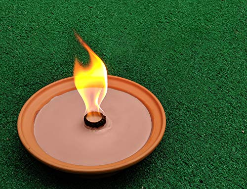 Hyoola 5 Hour Outdoor Firebowl Candle - Unscented Large Flame Wick in Terra Cotta Bowl - Insect and Mosquito Repellent Effect - for Table, Patio, Yard, Camping, Outdoors - Peach.