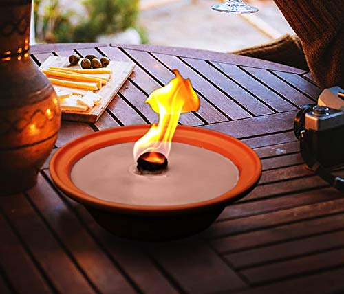 Hyoola 5 Hour Outdoor Firebowl Candle - Unscented Large Flame Wick in Terra Cotta Bowl - Insect and Mosquito Repellent Effect - for Table, Patio, Yard, Camping, Outdoors - Peach.