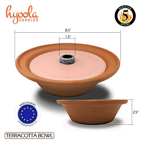 Hyoola 5 Hour Outdoor Firebowl Candle - Unscented Large Flame Wick in Terra Cotta Bowl - Insect and Mosquito Repellent Effect - for Table, Patio, Yard, Camping, Outdoors - Peach.