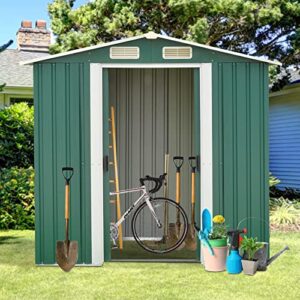 6′ x 4′ outdoor garden metal shed storage shed utility tool backyard lawn green w/door
