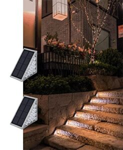 zongxff led solar stair light, outdoor step light, solar step light outdoor waterproof, wiring-free, automatic on/off, warm white 2-piece light all night for garden driveway