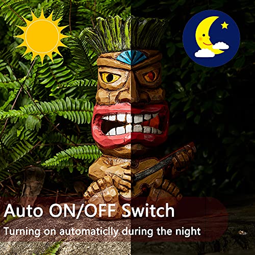 Yiosax Solar Lights Waterproof Outdoor Garden Decor- Easter Garden Guitar Tiki Statues for Patio Lawn Yard Decorations | Auto On/Off & Long Working Hours(10.43inch Tall)