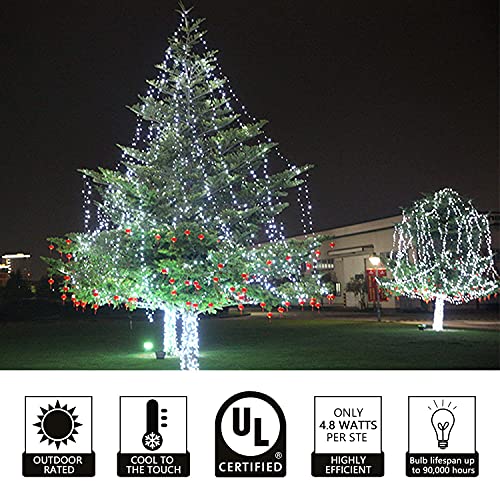 UL Listed 50 Count 5MM Wide Angle White Led Christmas Lights,Outdoor Mini Led String Light Set for Garden Patio Christmas Trees Lighting Decorations,17 Feet Green Wire,Cold White