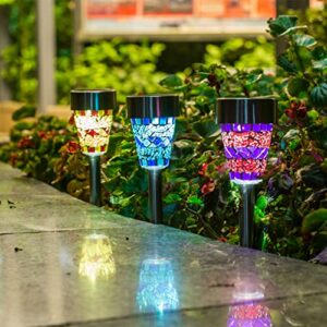 SUNWIND Solar Garden Lights Outdoor Decorative Mosaic Glass Pathway Lights White LED Solar Landscape Lights Waterproof for Lawn Path Patio Yard Walkway