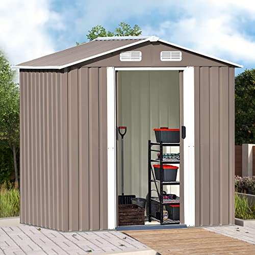 LUMISOL 6 x 4 FT Outdoor Storage Shed for Bike, Metal Garden Shed with Lockable Doors, Outside Storage Toll Cabinet for Backyard, Patio, Lawn, Garden (Brown)