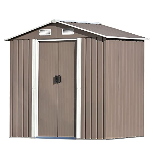 LUMISOL 6 x 4 FT Outdoor Storage Shed for Bike, Metal Garden Shed with Lockable Doors, Outside Storage Toll Cabinet for Backyard, Patio, Lawn, Garden (Brown)