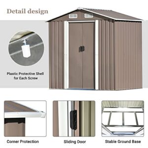 LUMISOL 6 x 4 FT Outdoor Storage Shed for Bike, Metal Garden Shed with Lockable Doors, Outside Storage Toll Cabinet for Backyard, Patio, Lawn, Garden (Brown)