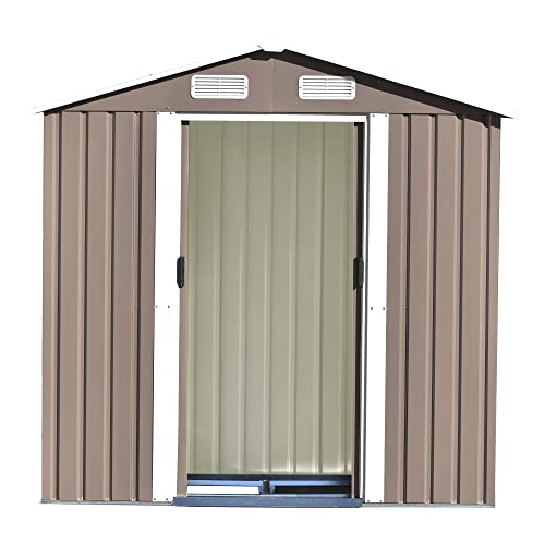 LUMISOL 6 x 4 FT Outdoor Storage Shed for Bike, Metal Garden Shed with Lockable Doors, Outside Storage Toll Cabinet for Backyard, Patio, Lawn, Garden (Brown)