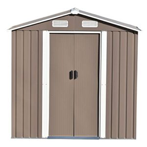 LUMISOL 6 x 4 FT Outdoor Storage Shed for Bike, Metal Garden Shed with Lockable Doors, Outside Storage Toll Cabinet for Backyard, Patio, Lawn, Garden (Brown)