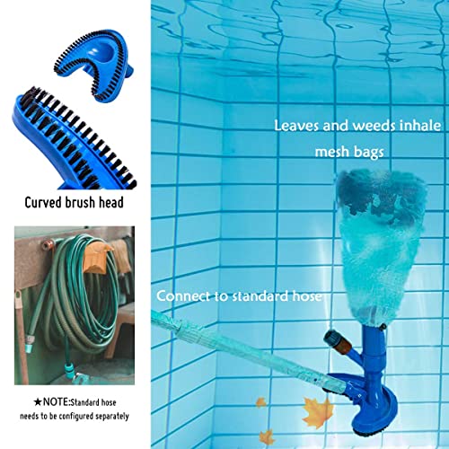 YASHINE Pool Cleaning Kit Pool Vacuum Cleaning Head with Brush Head Shallow Water Leaf Net with 3 Sections of Aluminum Rod Professional Pool Cleaning Kit for Ground Pool Spas Pond