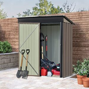 5ft x3ft patio garden shed, metal lean-to storage shed with lockable door, tool cabinet for backyard, lawn, garden, brown