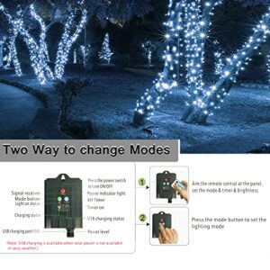 White Christmas String Lights Solar Powered Outdoor Waterproof, 240 LED Solar Fairy Lights 78.8Ft 8 Modes Twinkle Solar Mini Lights Mini Remote Timer for Garden Patio Home Party Christmas Decorations