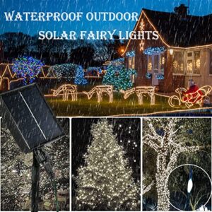 White Christmas String Lights Solar Powered Outdoor Waterproof, 240 LED Solar Fairy Lights 78.8Ft 8 Modes Twinkle Solar Mini Lights Mini Remote Timer for Garden Patio Home Party Christmas Decorations