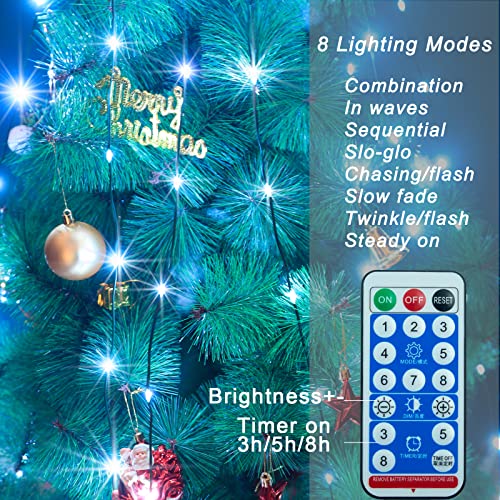 White Christmas String Lights Solar Powered Outdoor Waterproof, 240 LED Solar Fairy Lights 78.8Ft 8 Modes Twinkle Solar Mini Lights Mini Remote Timer for Garden Patio Home Party Christmas Decorations