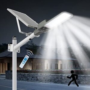vikrami 300w solar street lights outdoor waterproof 30000lm, dusk to dawn, with motion sensor and remote control, suitable for courtyards, gardens, streets, garage, etc. wall or pole mount