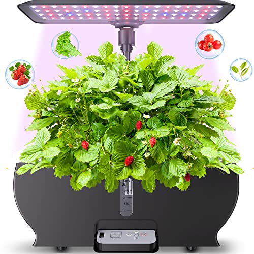 Indoor Garden Hydroponic Growing System, Plant Germination Kit Herb Vegetable Growth System with LED Grow Light, Automatic Timer, Hydroponic Planter Grower Harvest Veggie, Black