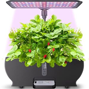 indoor garden hydroponic growing system, plant germination kit herb vegetable growth system with led grow light, automatic timer, hydroponic planter grower harvest veggie, black