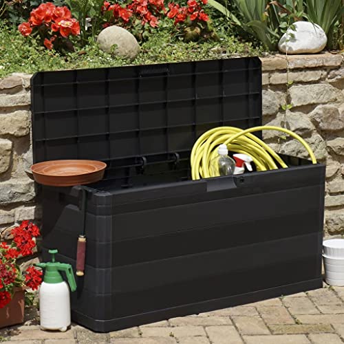 YEZIYIYFOB 74 gal Garden Storage Deck Box Patio Storage Cabinet Chest Organizer Storing Pillow Tool Box Indoor Interior Container, Patio, Lawn, Backyard Black 46.1"x17.7"x22".