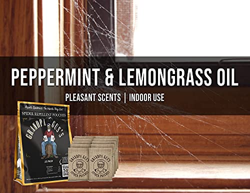 Grandpa Gus's Spider Repellent Pouches, Peppermint and Lemongrass Oil Formula Repels Spiders and The Insects They Eat, Use in Closet, Basement, Cabin, Shed, RV, Garage, 8.8 Oz (0.88 Oz x 10 Pouches)