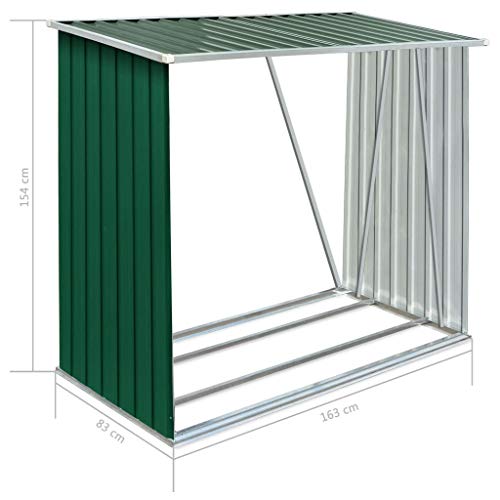 vidaXL Garden Log Storage Shed Galvanized Steel 64.2"x32.7"x60.6" Green