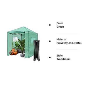 PexFix 6'x 5' Portable Walk-in Greenhouse Easy Setup,Indoor Outdoor Greenhouse Garden Green Houses Instant Pop-up Greenhouse,2 Roll-Up Mesh Windows and Roll-up Zipper Door,Green