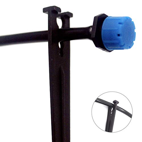 Irrigation Drip Support Stakes 1/8" 1/4" Tubing Hose for Vegetable Gardens Flower Beds Herbs Gardens Black 100 Pack