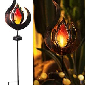 LOGUIDE Garden Solar Lights Outdoor Decorative,Metal LED Garden Stake Lights,Flame Shape Waterproof Garden Lights for Garden Art,Backyard,Deck,Flower Bed,Lawn,Patio or Outdoor Clearance Decorations