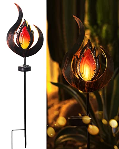 LOGUIDE Garden Solar Lights Outdoor Decorative,Metal LED Garden Stake Lights,Flame Shape Waterproof Garden Lights for Garden Art,Backyard,Deck,Flower Bed,Lawn,Patio or Outdoor Clearance Decorations