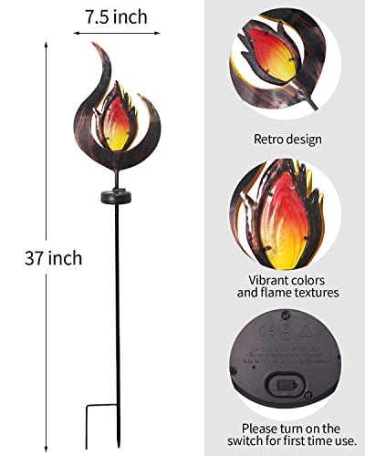 LOGUIDE Garden Solar Lights Outdoor Decorative,Metal LED Garden Stake Lights,Flame Shape Waterproof Garden Lights for Garden Art,Backyard,Deck,Flower Bed,Lawn,Patio or Outdoor Clearance Decorations