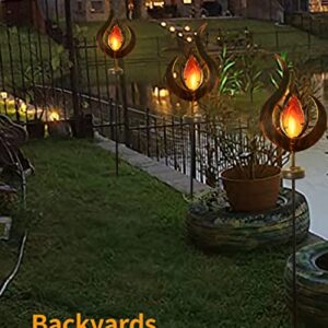 LOGUIDE Garden Solar Lights Outdoor Decorative,Metal LED Garden Stake Lights,Flame Shape Waterproof Garden Lights for Garden Art,Backyard,Deck,Flower Bed,Lawn,Patio or Outdoor Clearance Decorations