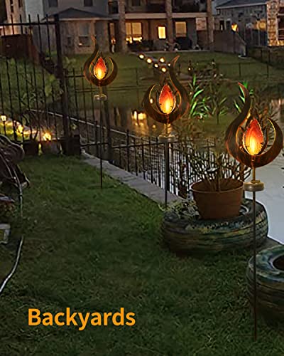 LOGUIDE Garden Solar Lights Outdoor Decorative,Metal LED Garden Stake Lights,Flame Shape Waterproof Garden Lights for Garden Art,Backyard,Deck,Flower Bed,Lawn,Patio or Outdoor Clearance Decorations