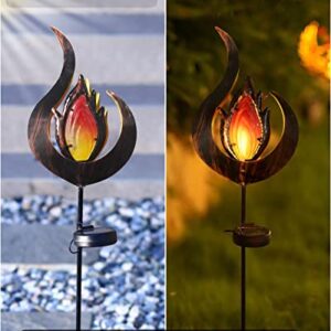 LOGUIDE Garden Solar Lights Outdoor Decorative,Metal LED Garden Stake Lights,Flame Shape Waterproof Garden Lights for Garden Art,Backyard,Deck,Flower Bed,Lawn,Patio or Outdoor Clearance Decorations