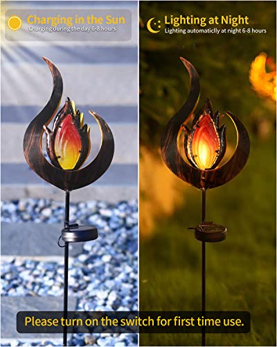 LOGUIDE Garden Solar Lights Outdoor Decorative,Metal LED Garden Stake Lights,Flame Shape Waterproof Garden Lights for Garden Art,Backyard,Deck,Flower Bed,Lawn,Patio or Outdoor Clearance Decorations