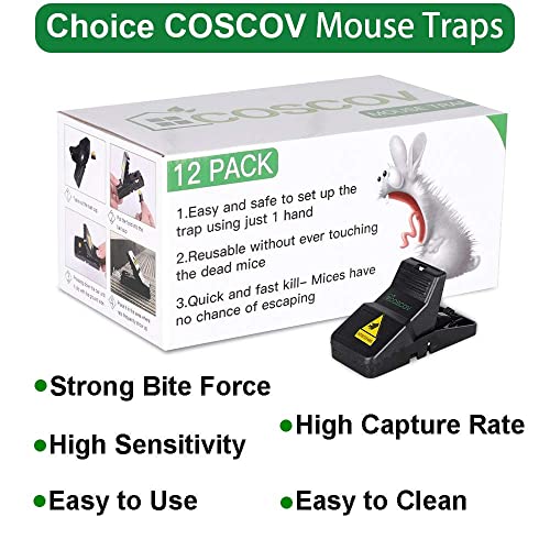 COSCOV Mouse Traps, Small Mice Traps That Work, Mice Snap Trap with Detachable Bait Cup - 12 Pack
