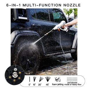 heyesaki Cordless Pressure Washer, 650PSI Portable Pressure Washer，98VF Rechargeable Battery Cordless Power Washer,with 6 in 1 Adjustable Nozzle Suitable for Washing Cars/Floor/Garden Cleaning