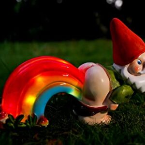 UDDDSR Garden Gnome Statue, Funny Gnome Figurine with Rainbow Solar LED Lights for Garden Patio Yard Art Decoration, Outdoor Lawn Ornaments, Housewarming Funny Garden Gifts - 14"