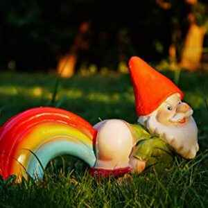 UDDDSR Garden Gnome Statue, Funny Gnome Figurine with Rainbow Solar LED Lights for Garden Patio Yard Art Decoration, Outdoor Lawn Ornaments, Housewarming Funny Garden Gifts - 14"