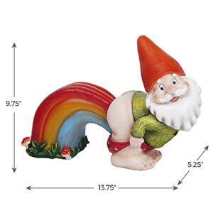 UDDDSR Garden Gnome Statue, Funny Gnome Figurine with Rainbow Solar LED Lights for Garden Patio Yard Art Decoration, Outdoor Lawn Ornaments, Housewarming Funny Garden Gifts - 14"