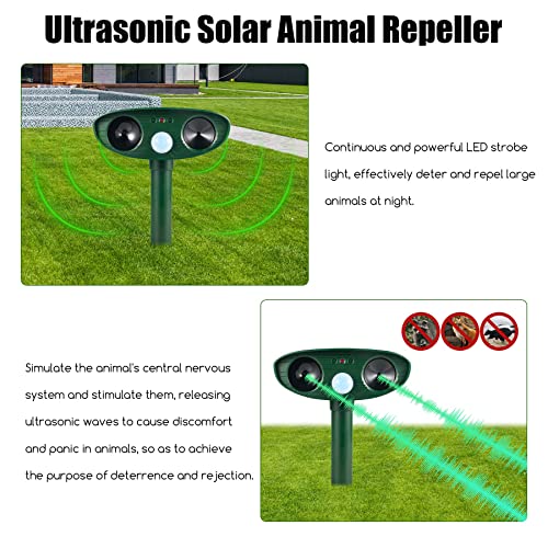 Ultrasonic Animal Deterrent Outdoor Solar Animal Deterrent with Motion Sensor Flashing Light Waterproof Animal Deterrent for Squirrel Deer Cat Dog Raccoon Rabbit Skunk Fox and More(2 Pack)