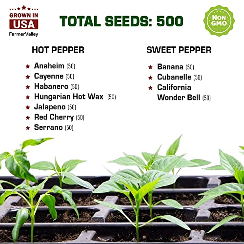 Most Popular Vegetable, Sweet and Hot Pepper Seeds for Gardening Outdoor, Indoor and Hydroponics - Total 20 Individual Bags with Heirloom, Non GMO and USA Grown Seeds