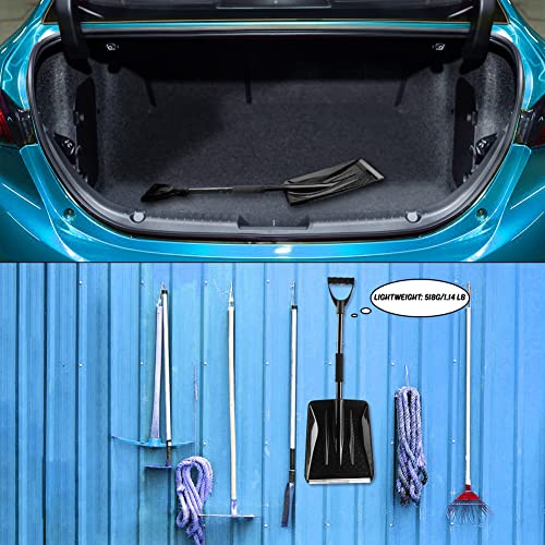 Snow Shovel, Portable Snow Shovels for Snow Removal, Lightweight Car Snow Shovel with D-Grip, Non-Slip Sponge and Durable Aluminum Blade Suitable for Driveway, Camping, Outdoor and Emergency(Black)