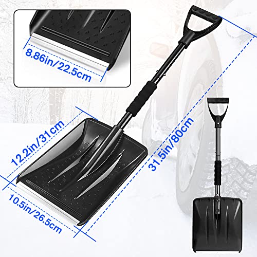 Snow Shovel, Portable Snow Shovels for Snow Removal, Lightweight Car Snow Shovel with D-Grip, Non-Slip Sponge and Durable Aluminum Blade Suitable for Driveway, Camping, Outdoor and Emergency(Black)