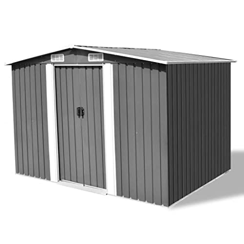 vidaXL Garden Storage Unit Gray Metal Patio Outdoor Garden Shed Bike BoxTools