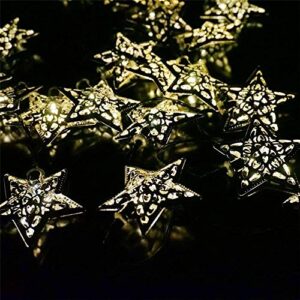 WONFAST Solar Star String Lights, 15.7FT 20LED Moroccan Metal Stars Solar Fairy Lantern Night Decorative String Lights for Garden Yard Home Landscape Christmas Party Lighting Decorations (Warm White)